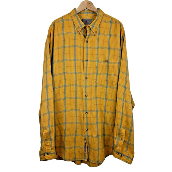 The Territory Ahead Silk Linen Blend Men's Shirt Size XXL Geometric Check Yellow - Picture 1 of 4